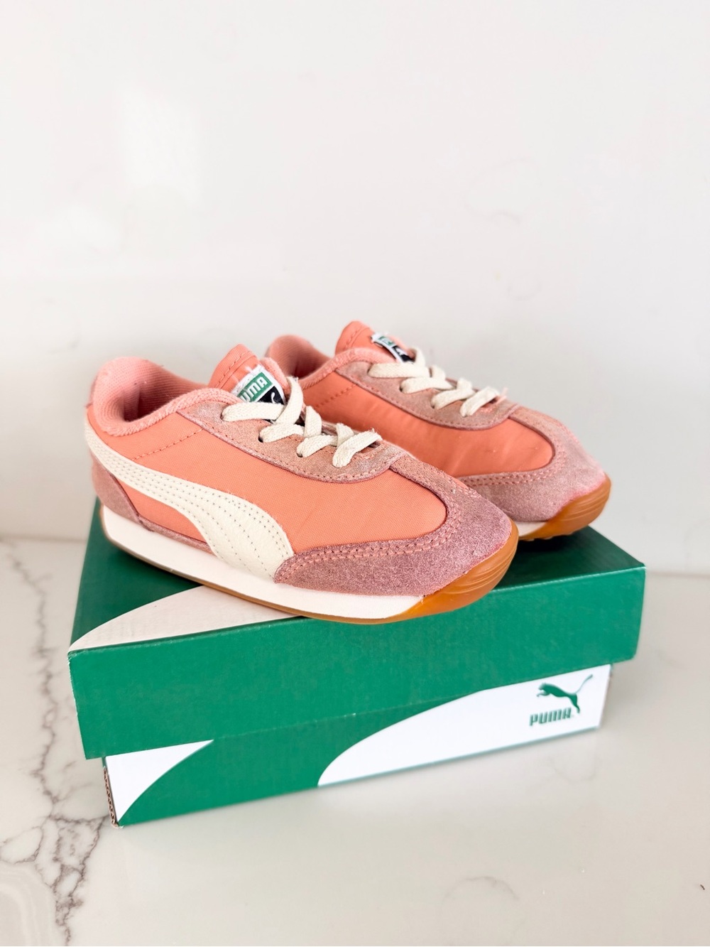 Puma Kids Coral and Cream Low-Top Sneakers 8C